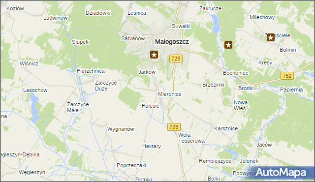 mapa Mieronice gmina Małogoszcz, Mieronice gmina Małogoszcz na mapie Targeo