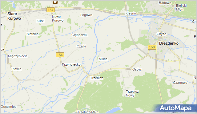 mapa Milicz gmina Drezdenko, Milicz gmina Drezdenko na mapie Targeo