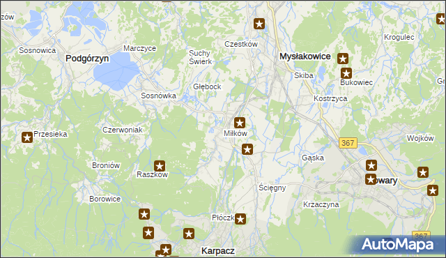 mapa Miłków gmina Podgórzyn, Miłków gmina Podgórzyn na mapie Targeo