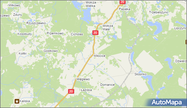 mapa Miłocice gmina Miastko, Miłocice gmina Miastko na mapie Targeo