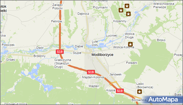 mapa Modliborzyce powiat janowski, Modliborzyce powiat janowski na mapie Targeo