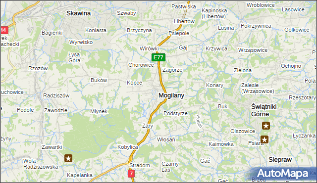 mapa Mogilany, Mogilany na mapie Targeo