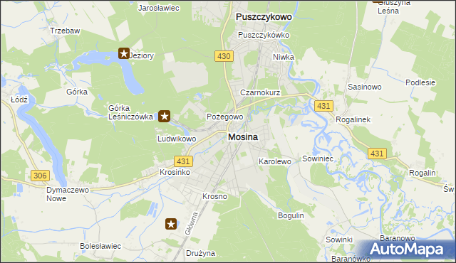 mapa Mosina powiat poznański, Mosina powiat poznański na mapie Targeo