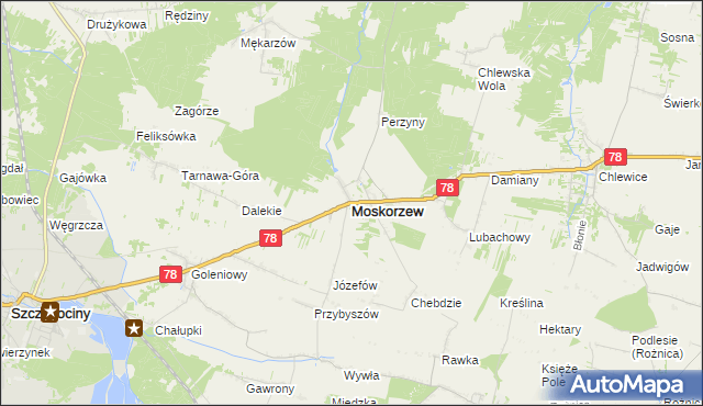 mapa Moskorzew, Moskorzew na mapie Targeo