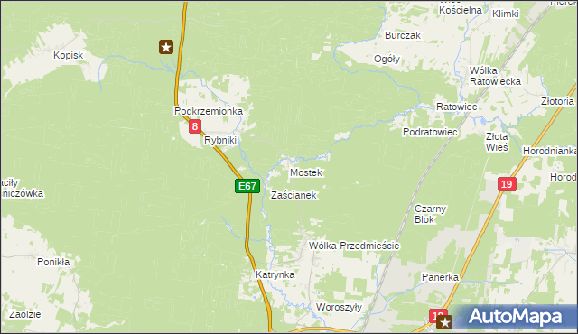 mapa Mostek gmina Wasilków, Mostek gmina Wasilków na mapie Targeo
