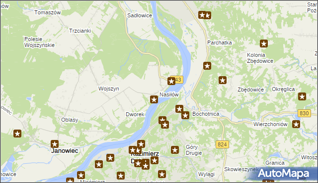 mapa Nasiłów gmina Janowiec, Nasiłów gmina Janowiec na mapie Targeo