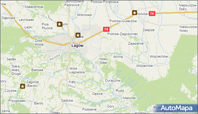 mapa Nowy Staw gmina Łagów, Nowy Staw gmina Łagów na mapie Targeo