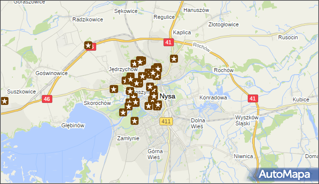 mapa Nysy, Nysa na mapie Targeo