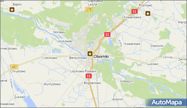 mapa Oborniki, Oborniki na mapie Targeo