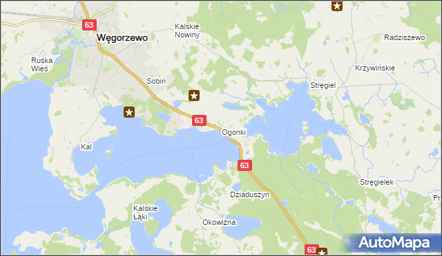 mapa Ogonki gmina Węgorzewo, Ogonki gmina Węgorzewo na mapie Targeo
