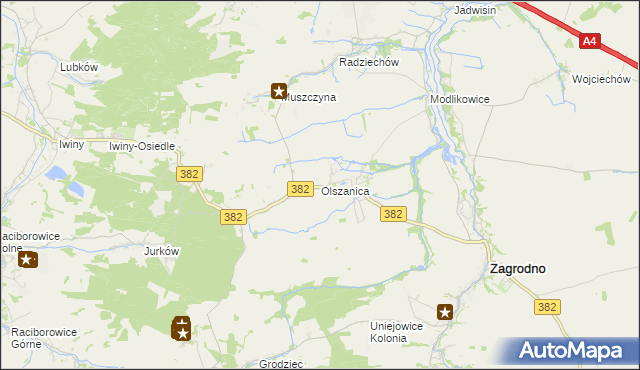 mapa Olszanica gmina Zagrodno, Olszanica gmina Zagrodno na mapie Targeo