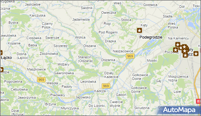 mapa Olszanka gmina Podegrodzie, Olszanka gmina Podegrodzie na mapie Targeo