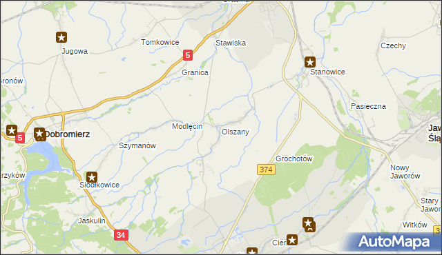 mapa Olszany gmina Strzegom, Olszany gmina Strzegom na mapie Targeo
