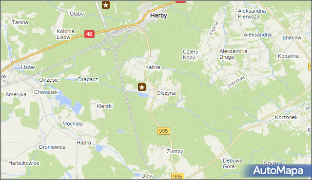 mapa Olszyna gmina Herby, Olszyna gmina Herby na mapie Targeo