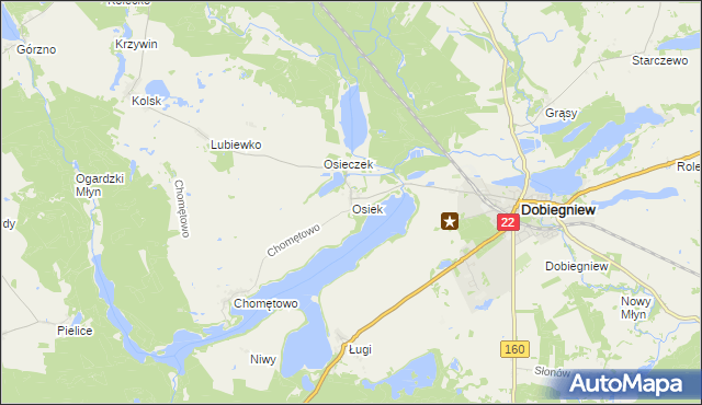 mapa Osiek gmina Dobiegniew, Osiek gmina Dobiegniew na mapie Targeo