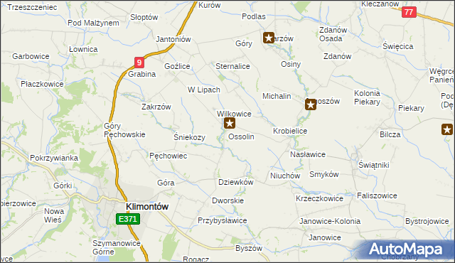 mapa Ossolin gmina Klimontów, Ossolin gmina Klimontów na mapie Targeo