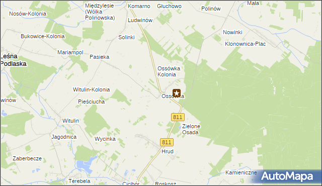 mapa Ossówka gmina Leśna Podlaska, Ossówka gmina Leśna Podlaska na mapie Targeo