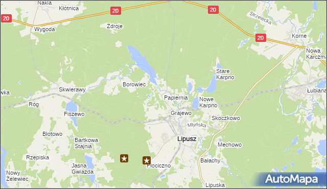 mapa Papiernia gmina Lipusz, Papiernia gmina Lipusz na mapie Targeo