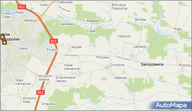 mapa Parczew gmina Sieroszewice, Parczew gmina Sieroszewice na mapie Targeo