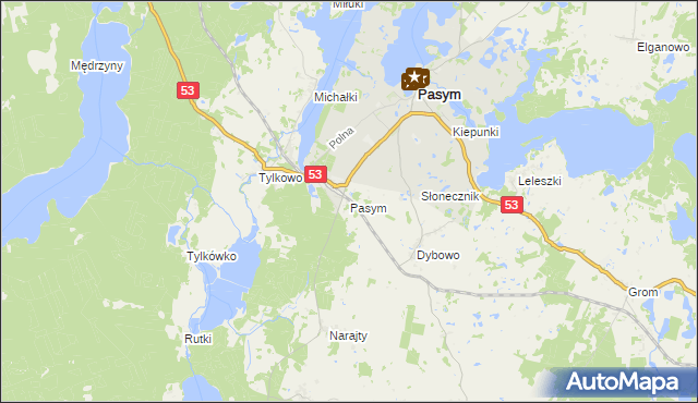 mapa Pasym powiat szczycieński, Pasym powiat szczycieński na mapie Targeo