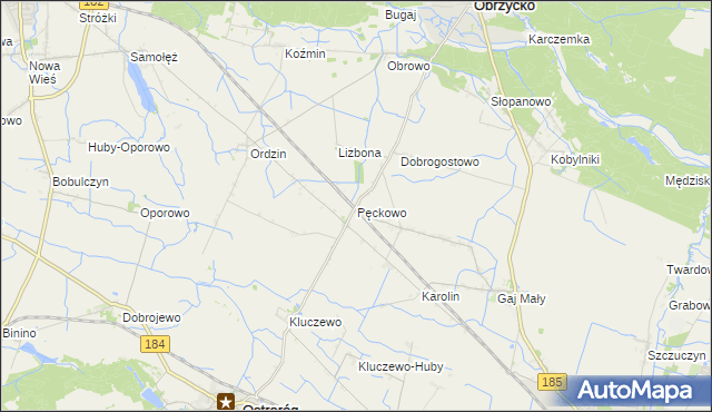 mapa Pęckowo gmina Obrzycko, Pęckowo gmina Obrzycko na mapie Targeo