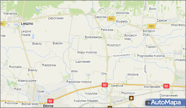 mapa Pilaszków gmina Ożarów Mazowiecki, Pilaszków gmina Ożarów Mazowiecki na mapie Targeo