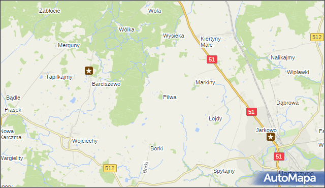 mapa Pilwa gmina Bartoszyce, Pilwa gmina Bartoszyce na mapie Targeo