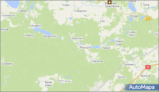 mapa Płociczno gmina Kaliska, Płociczno gmina Kaliska na mapie Targeo