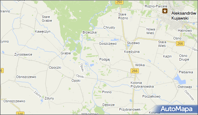 mapa Podgaj gmina Aleksandrów Kujawski, Podgaj gmina Aleksandrów Kujawski na mapie Targeo