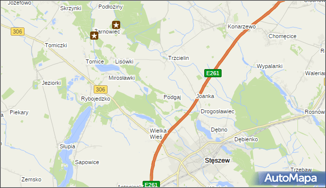 mapa Podgaj gmina Dopiewo, Podgaj gmina Dopiewo na mapie Targeo