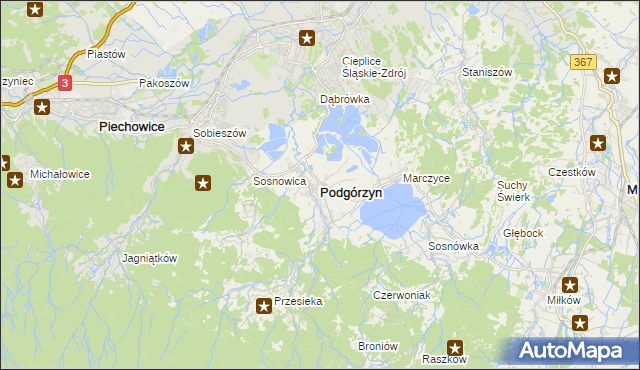 mapa Podgórzyn powiat jeleniogórski, Podgórzyn powiat jeleniogórski na mapie Targeo