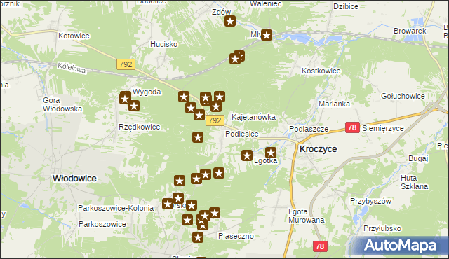 mapa Podlesice gmina Kroczyce, Podlesice gmina Kroczyce na mapie Targeo