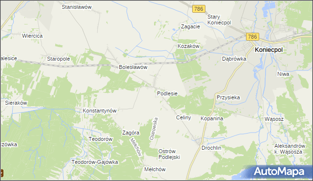 mapa Podlesie gmina Lelów, Podlesie gmina Lelów na mapie Targeo