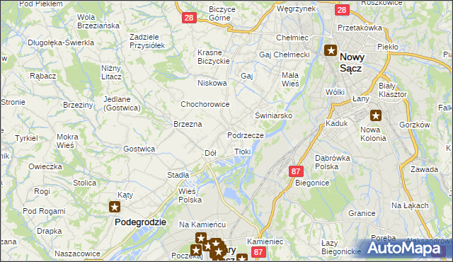 mapa Podrzecze gmina Podegrodzie, Podrzecze gmina Podegrodzie na mapie Targeo
