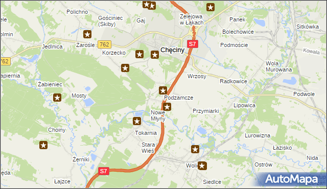 mapa Podzamcze gmina Chęciny, Podzamcze gmina Chęciny na mapie Targeo