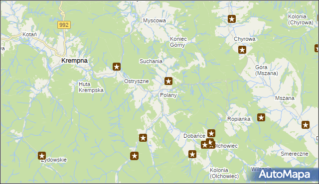 mapa Polany gmina Krempna, Polany gmina Krempna na mapie Targeo