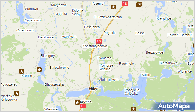 mapa Pomorze gmina Giby, Pomorze gmina Giby na mapie Targeo