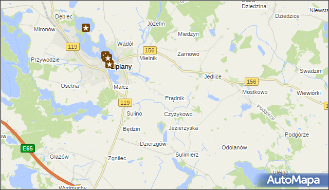 mapa Prądnik gmina Myślibórz, Prądnik gmina Myślibórz na mapie Targeo