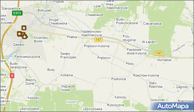 mapa Prędocin gmina Iłża, Prędocin gmina Iłża na mapie Targeo