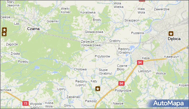 mapa Przyborów gmina Czarna, Przyborów gmina Czarna na mapie Targeo
