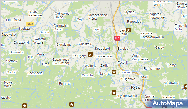 mapa Przysietnica gmina Stary Sącz, Przysietnica gmina Stary Sącz na mapie Targeo