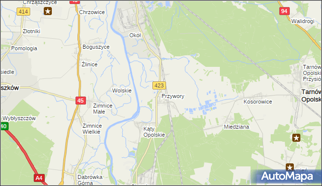 mapa Przywory gmina Tarnów Opolski, Przywory gmina Tarnów Opolski na mapie Targeo