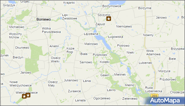 mapa Pyszkowo, Pyszkowo na mapie Targeo