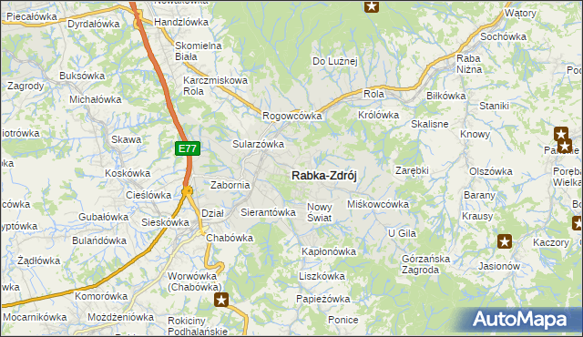 mapa Rabka-Zdrój, Rabka-Zdrój na mapie Targeo