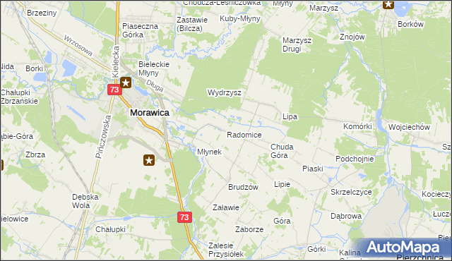 mapa Radomice gmina Morawica, Radomice gmina Morawica na mapie Targeo