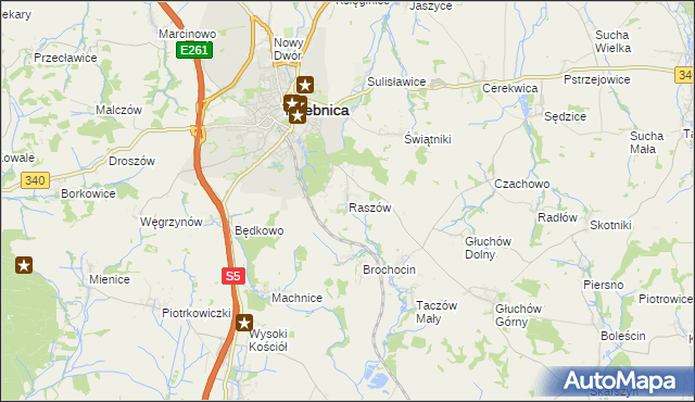 mapa Raszów gmina Trzebnica, Raszów gmina Trzebnica na mapie Targeo