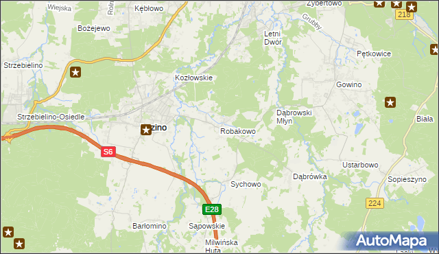 mapa Robakowo gmina Luzino, Robakowo gmina Luzino na mapie Targeo
