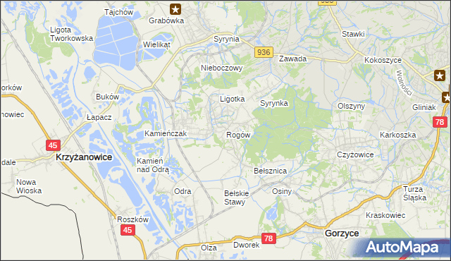 mapa Rogów gmina Gorzyce, Rogów gmina Gorzyce na mapie Targeo