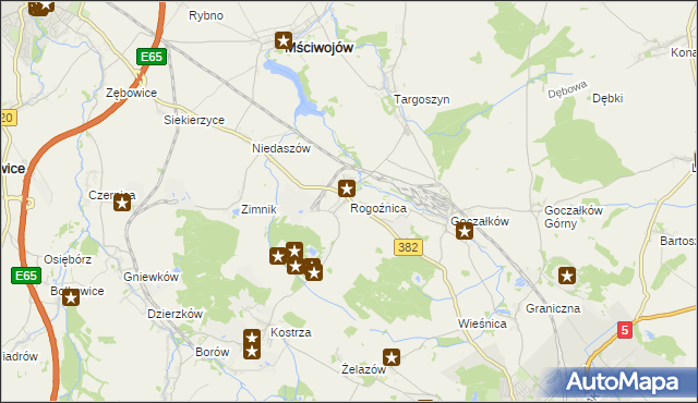 mapa Rogoźnica gmina Strzegom, Rogoźnica gmina Strzegom na mapie Targeo