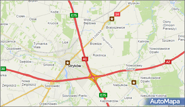 mapa Rokitnica gmina Stryków, Rokitnica gmina Stryków na mapie Targeo